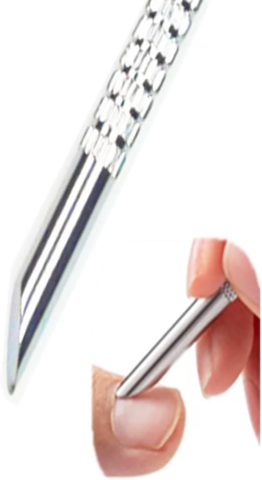 Silver,Stainless Steel Nail Cuticle Pusher, Double Sided Nail Art Tool, Fingernail Cuticle Remover, Nail Point Drill Pen for Manicure, Pedicure