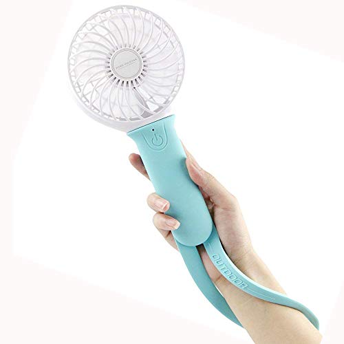 Momoday Mini Air Cool Fan Multi-function Personal Rechargeable USB hanging Handheld with LED Light Portable Cool Student Fan 3 Speeds Powered by Battery/USB for Home Office Outdoor and Travel (Blue)
