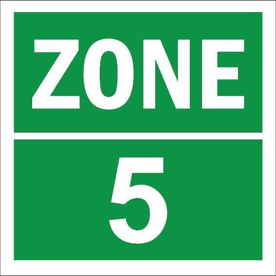 Zone 5, square green sign - 1mm flexible Plastic sign (300mm x 300mm)