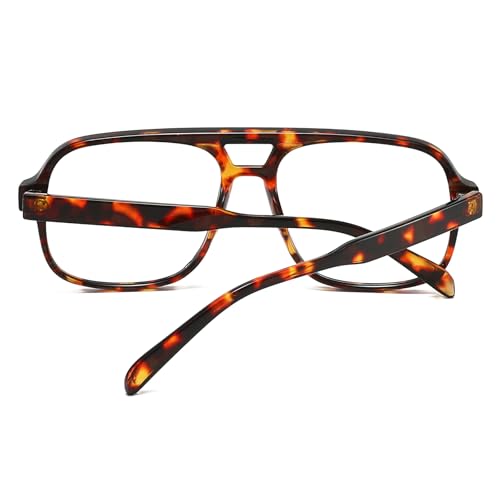 Image of Mirkcittle Retro Square Aviator Blue Light Blocking Glasses for Women Men Oversized Pilot Eyeglasses Fake Nerd Frame