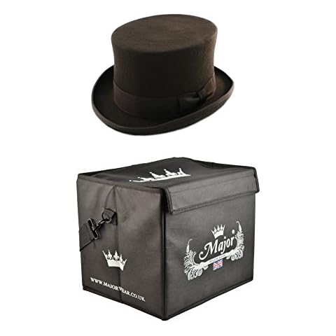 Major Wear Black Wool Felt Fashion Top Hat Satin Lined Complete with Hat Box (59cm - Large) Cover