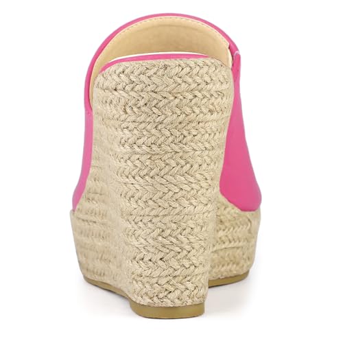 Mules espadrilles compensées à talon corde tressée rose vif pointure 38