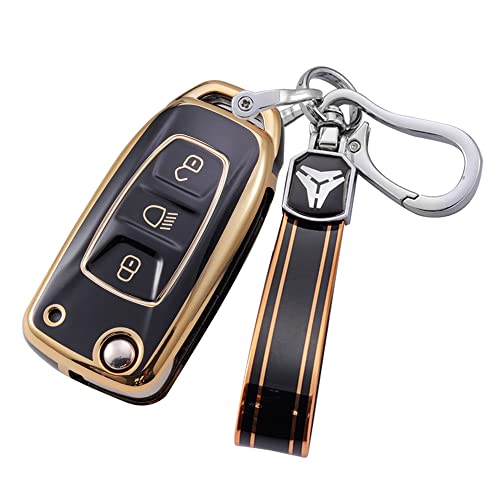 ontto Durable TPU Key Bag Compatible with Tata Nexon Harrier Hexa Safari Storme Flip Folding Key,Remote Key Fob Shell with Keychain Black