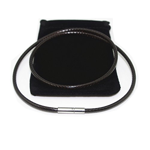 Image of Glory Qin 2mm Black Leather Cord Stainless Steel Rice Clasps Necklace Rope 16 to 28 Inch