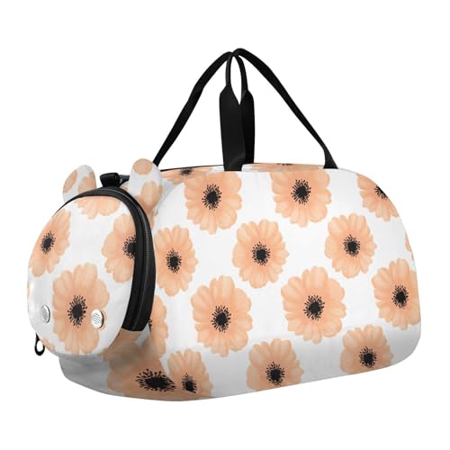 Beige Flowers Kids Travel Duffel Bag for Boys Girls Overnight Weekend Tote Bag with Shoes Compartment for Trip Beach Swim