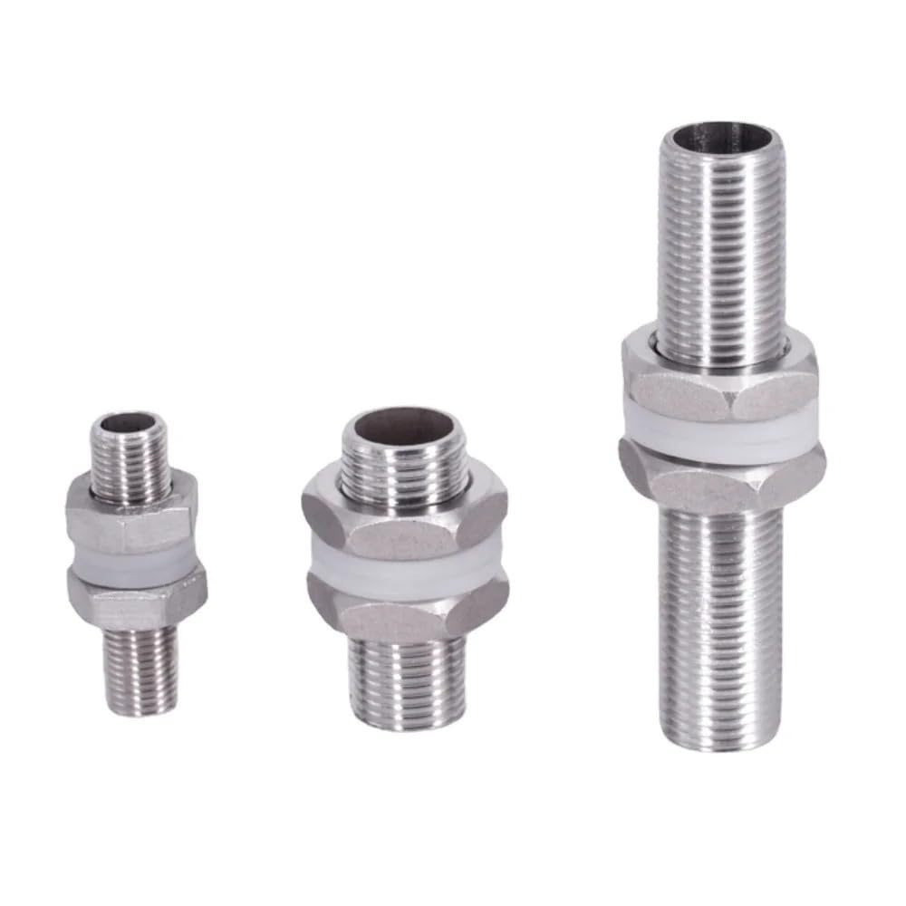 Conector pasamuros rosca completa BSP acero inoxidable, 1 Unidad