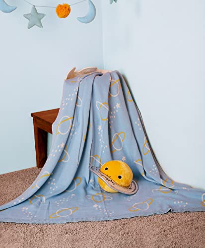 Image of Mi Arcus 100% Cotton Knitted Lightweight Soft Printed All Weather Blanket 2-6 Y -Blue