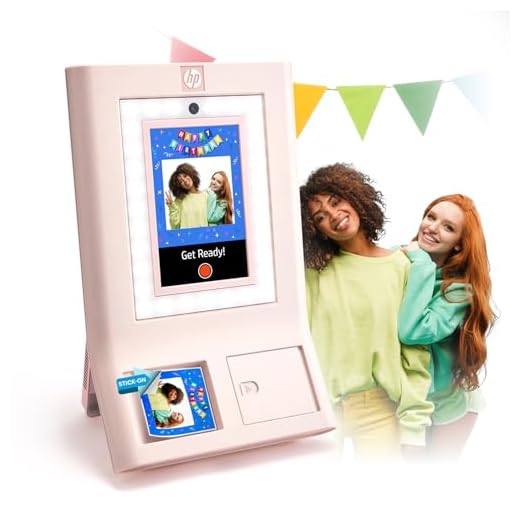 HP Sprocket Photo Booth Machine Instant Color Photo Printer - 10.1" Touchscreen, LED Ring Light - Customize w/250+ Fun Frames, Prints on 3x4 Zink Paper or Share via QR Code, Mobile Notify App - Pink