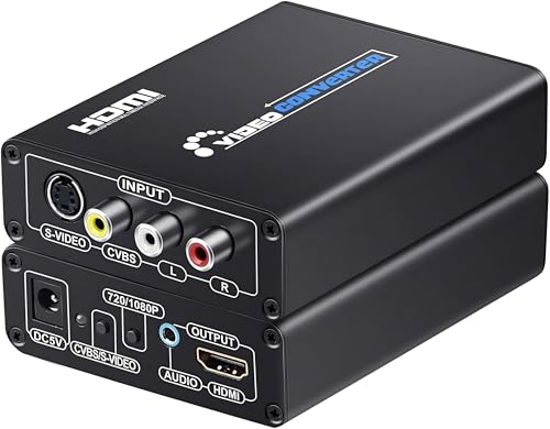 Image of RCA S-Video to HDMI Converter with RCA + S-Video Cables, R C A Composite CVBS AV or Svideo + R /L Audio Input to HDMI Output Upscale Converter