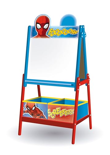 ARDITEX - Tableau pour enfants de Marvel Spiderman avec double surface pour craie et feutre et 2 bacs en tissu pour le rangement - 54x45x117cm - Bacs de...