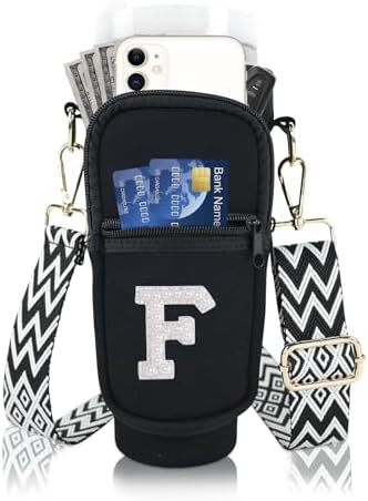 Initial A-Z Water Bottle Carrier Bag with Strap for Stanley 40 oz Tumbler, Personalized Water Bottle Holder Pouch with Pearl Letter Phone Pocket for Stanley Cup Accessories Custom Gift for Women Girls
