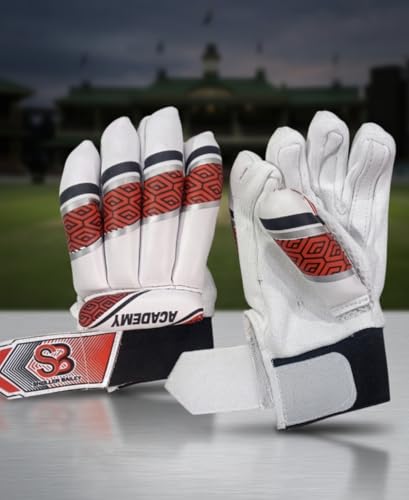 Image of Shollen Bailey Academy Cricket Batting Gloves for Boys Youth Unisex, White, Red and Black, Protective Sports Gear