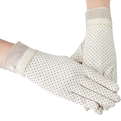 Guantes de encaje cortos BeFur para mujer con lunares y flores en color beige talla única