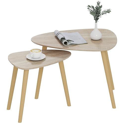 HOMCOM Lot de 2 Tables Basses gigognes Design scandinave Pieds en Bois et Plateau en Bois, Aspect Naturel