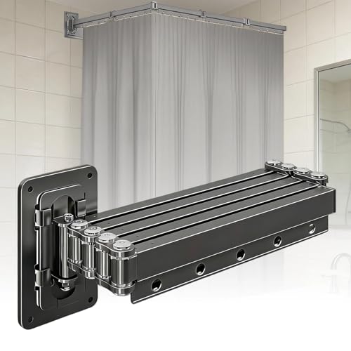 Tringle de douche pliable 5 volets réglable fixation mur et plafond - 2