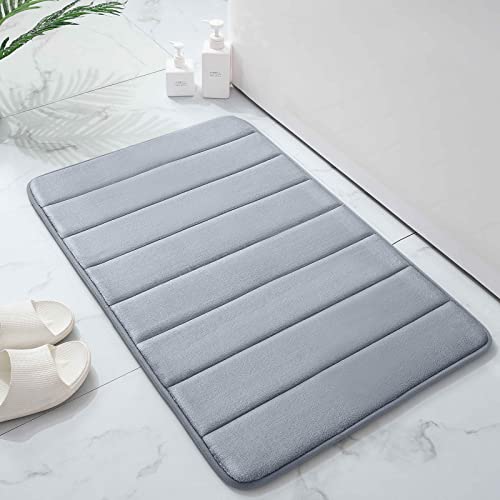 Image of Buganda Memory Foam Bath Mat Rug, Ultra Soft and Non-Slip Bathroom Rugs, Water Absorbent and Machine Washable Bath Rug for Bathroom, Shower, and Tub, 32 inch x 20 inch, Gray