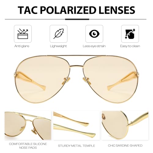 2 Pack Gold Aviator Sunglasses for Women Polarized Trendy Designer Sun Glasses Metal Temples 2025 Fashion Shades4