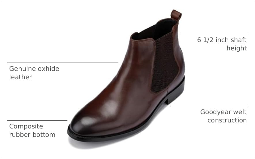 Image of CALTO Men's Invisible Height Increasing Elevator Shoes - Premium Leather Slip-on Chelsea Boots - 2.8 Inches Taller