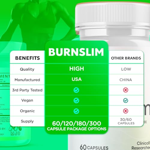 Image of (5 Pack) Burn Slim Capsules, Official Burnslim Pills with All Natural Ingredients, Advanced Burn Slim Health and Wellness Supplement Supporting Active Lifestyle for Women and Men (300 Capsules)