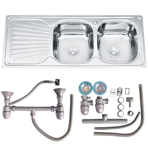 Melko Doppelspülbecken Edelstahl Einbauspüle Doppelspülen Edelstahlspüle inkl. Ablaufgarnitur