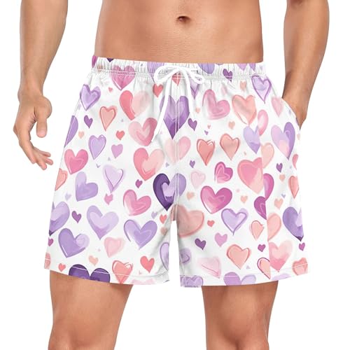 xigua Romantic Love Mens Swim Trunks with Liner, 5 inch Quick Dry Mens Boardshorts for Beach