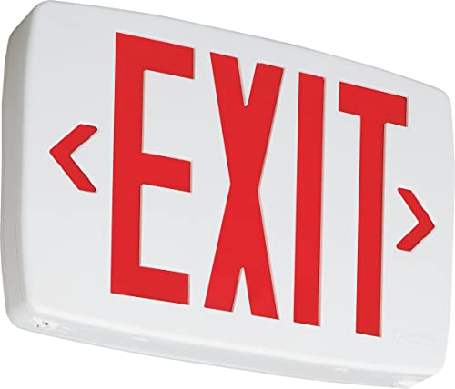 Image of Lithonia Lighting Quantum LED Emergency Exit Sign, Thermoplastic Exit Only Sign with Stencil-Faced White Housing and Red Letters with Nickel Cadium battery (LQM S W 3 R 120 /277 EL N M6)