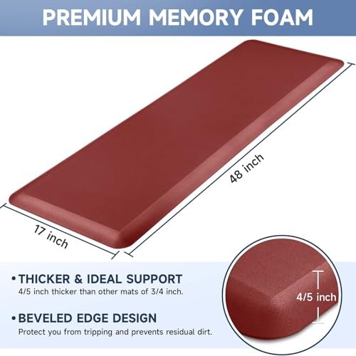 Image of StepRite 4 /5 Inch Thick Kitchen Mat Anti Fatigue Mat Kitchen Rugs Kitchen Decor Non-Slip, Stain & Water Resistant, Kitchen Mats Desk Mat for Kitchen, Office, Workshop, Red, 17'' x 47''