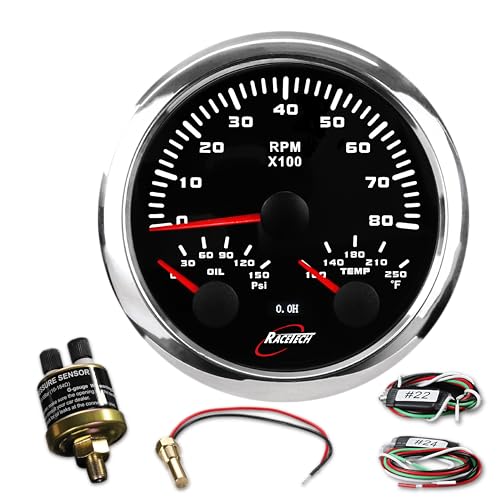RACETECH 85mm 3in1 Tachometer Oil Pressure Water Temp Gauge - Black Dial