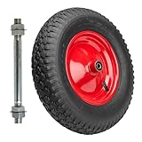 Garronda Ersatzrad Schubkarre 4.80/4.00-8 Schubkarrenrad Ø 390 mm Luftreifen 2PR Reifen bis 210 kg mit Achse Stahlfelge Kugellager für Gartenwagen Hof Baustelle GD-0163, Schwarz-Rot
