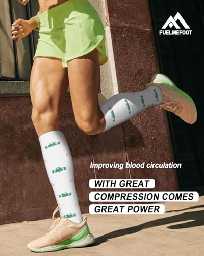 Image of FuelMeFoot 6 Pairs Compression Socks for Women & Men 15-20mmHg Graduated Support Knee High Socks for Nurses, Travel, Athletic