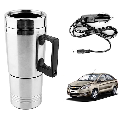 Image of Oshotto 12V Stainless Steel Car Heating Kettle /Mug, Travel Friendly electric Tea /Coffee maker Compatible with Chevrolet Sail (300ml) - Silver