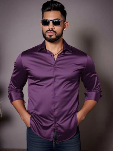 Image of IndoPrimo Men's Stylish Solid Satin Casual Shirt for Men Full Sleeve