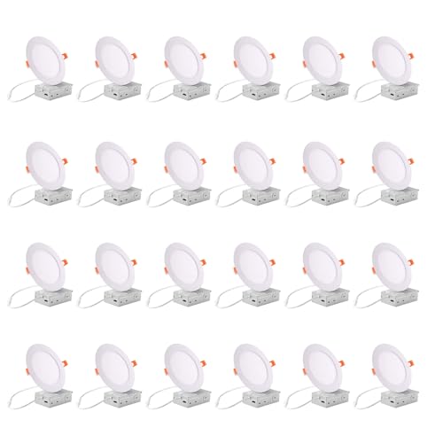 Image of ZYC Recessed Lighting 6 Inch - 12W Ultra-Thin LED Ceiling Lights,2700-5000K Selectable,5CCT Dimmable Canless Wafer Downlight,1100LM Hight Brightness,Dimmable Can Light,Pack of 24 White.