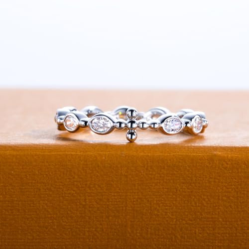 Oval/Emerald/Round Cut Moissanite Eternity Rings Wedding Bands D Color VVS1 Clarity 925 Sterling Silver Bezel Setting Stacking Cross Anniversary Band Ring for Women Men with Certificate2