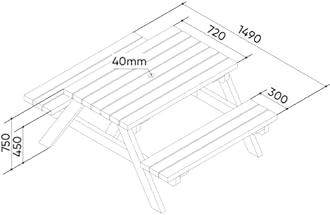MG Timber Heavy Duty Premium, A-frame Picnic table, Bench. Made From Pressure Treated Swedish Redwood (Square Corners, 7FT)