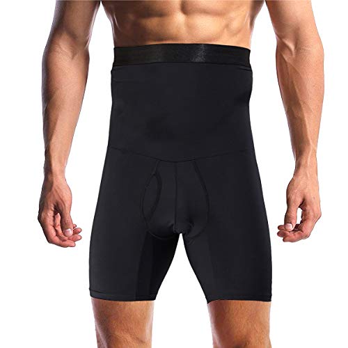 Optlove Men s Tummy Control Shapewear Shorts High Waist Slimming Anti-Curling Underwear Body Shaper Seamless Boxer Brief Black