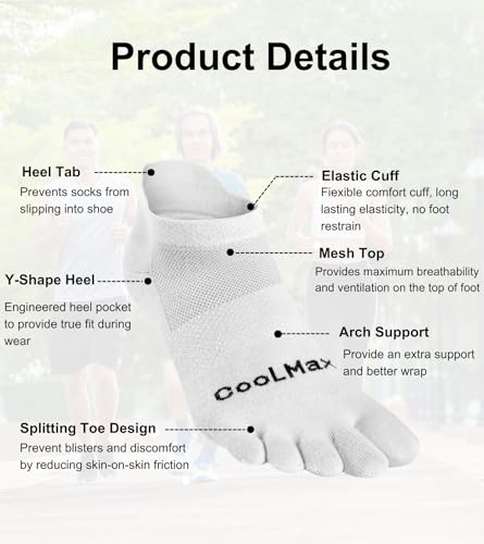 Toe Socks for Men and Women Coolmax Five Finger No Show Athletic Running High Performance Lightweight 3 Pairs2