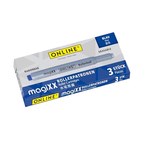 Online MagiXX   3 cartuchos de tinta borrables para bolígrafo de tinta mágica Rollerball I Paquete ahorro de cartuchos de recarga azul real I Bolígrafo borrable