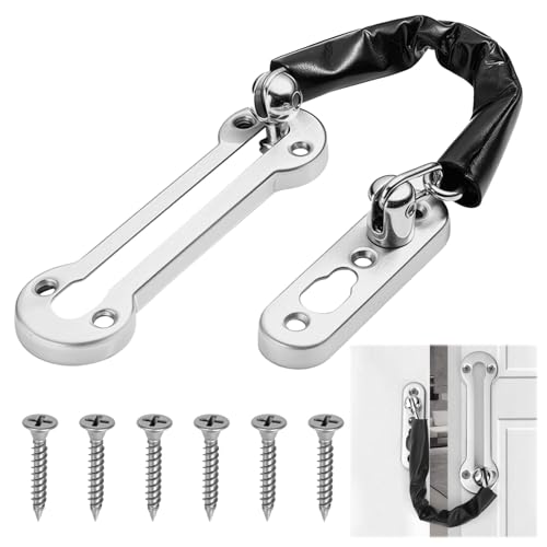 Door Chain Stainless Steel Lock for Front Door Security, Anti-Theft Safety Chain Lock with Sliding Bolt Guard,Heavy Duty Chain Lock for Door with 4 Screws for Home, Hotel & Apartment Use (Silver)