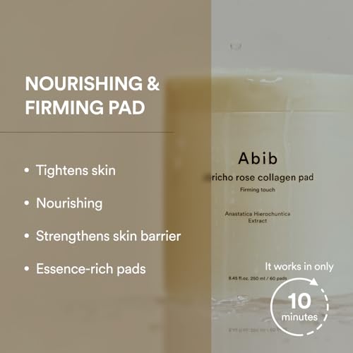 Image of Abib Jericho Rose Non-animal Collagen Pad Firming Touch 60pads 8.45 fl.oz. | Korean Anti-aging Toner Pads for Face with Niacinamide, Peptides, Cleansing, Skin Care