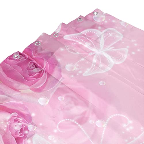 Rideau de douche rose et blanc papillon 183x183 cm pour maison et hôtel