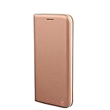 Nouske Lederklapphülle für Samsung Galaxy S7 Hülle Tasche handgefertigt geschwungene Kanten mit Aufsteller und Kartenfach TPU Cover Schutzhülle Pink Gold.
