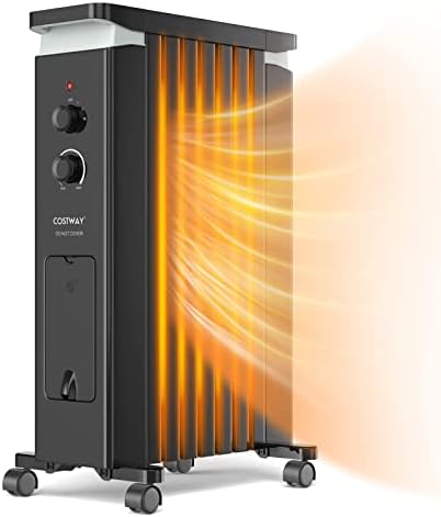 COSTWAY Oil Filled Radiator Heater, 1500W Portable Space Heater with 3 Heat Setting, Built-In Thermostat and Humidification Box, Energy-Saving Quiet Electric Heater for Home Office Indoor (Black)