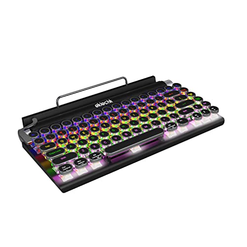 Eklectik clásico Typewriter Keyboard inalámbrico Bluetooth, mecánico de 83 teclas, 14 modos de luz LED, USB C, interruptores azules, teclado con cable o inalámbrico, compatible con PC, computadora