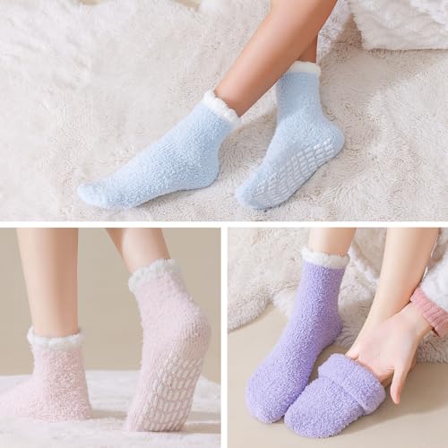kepiibi 5 Pairs Fuzzy Socks with Grips for Women, Non Slip Cozy Fluffy Soft Socks, Winter Plush Warm Sleep Slipper Hospital Sock kepiibi 5 Pairs Fuzzy Socks with Grips for Women, Non Slip Cozy Fluffy Soft Socks, Winter Plush Warm Sleep Slipper Hospital Sock - Image 2