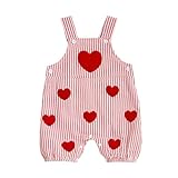 Nibbcoa Baby Boy Valentines Outfit Heart Embroidery Bubble Romper Striped Sleeveless Onesie Newborn Boy Clothes (Red, 6-12 Months)