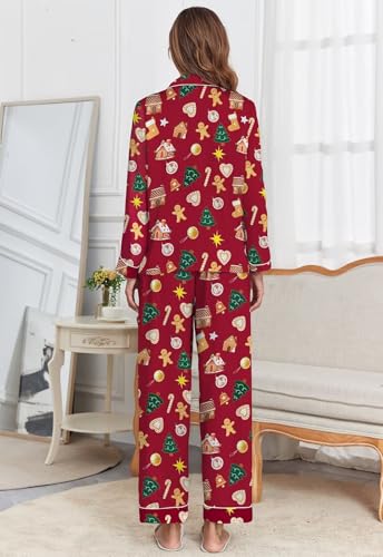 Image of Brosloth Women's Silk Satin Pajamas Pjs Sets Cute Lace Pattern Two Piece Loungewear Set Button Up Pajamas Sleepwear Black