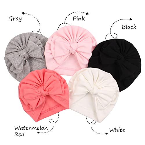 Peecabe 5-Pack Cotton Baby Hat Bow Beanie Cap For Baby Girls 0-36 Months Infant Toddler Hats Spring Summer Autumn (5Pcs-A) #TOP1