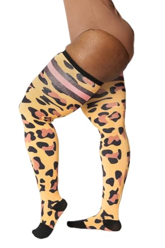 Image of Thunda Thighs Plus Size Thigh High Socks, Over the Knee High Boot Stockings Leg Warmers, Artisan - Safari Strut - Honey Leopard