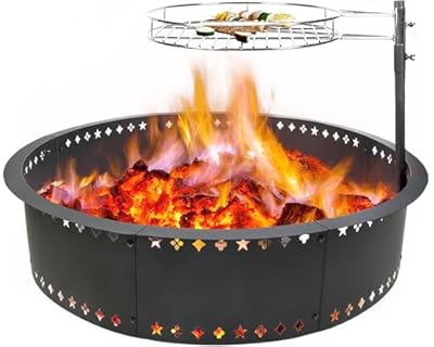 Fire Pit Ring with Grill 36" Fire Ring for Outside Fire Pit,Large DIY Fire Rings for Outside Wood Burning Smokeless Firepit Insert Liner Above/In-Ground Camping Firepit Ring for Outdoor Picnic BBQ